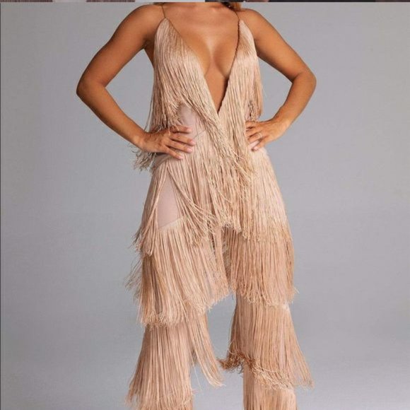 💥INSANELY BEAUTIFUL💥1920's Style Fringed Jumpsuit in Champagne - Picture 4 of 14